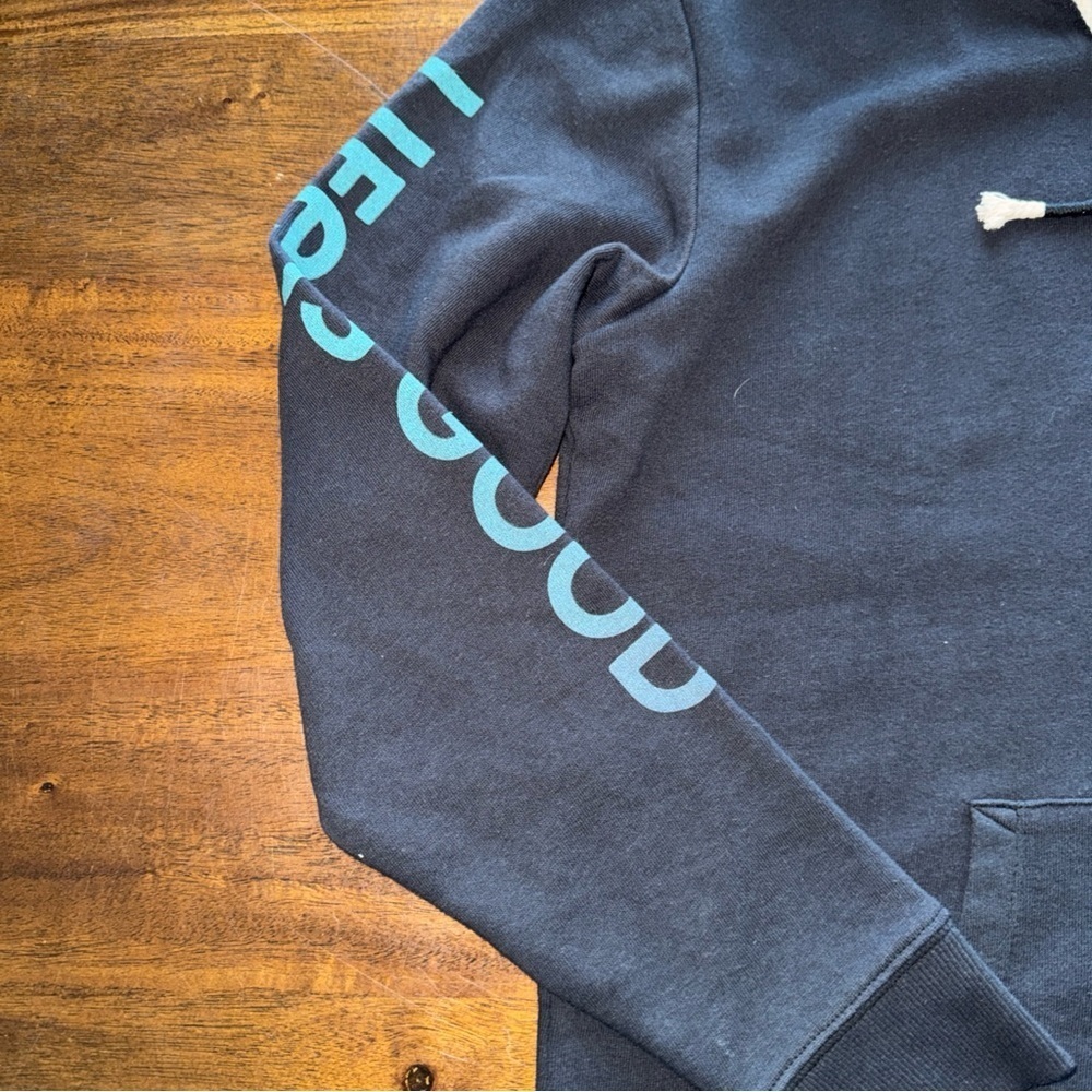 Life is Good Black Full Zip Hoodie Sweater womens Small teal logo sleeve - Picture 5 of 9
